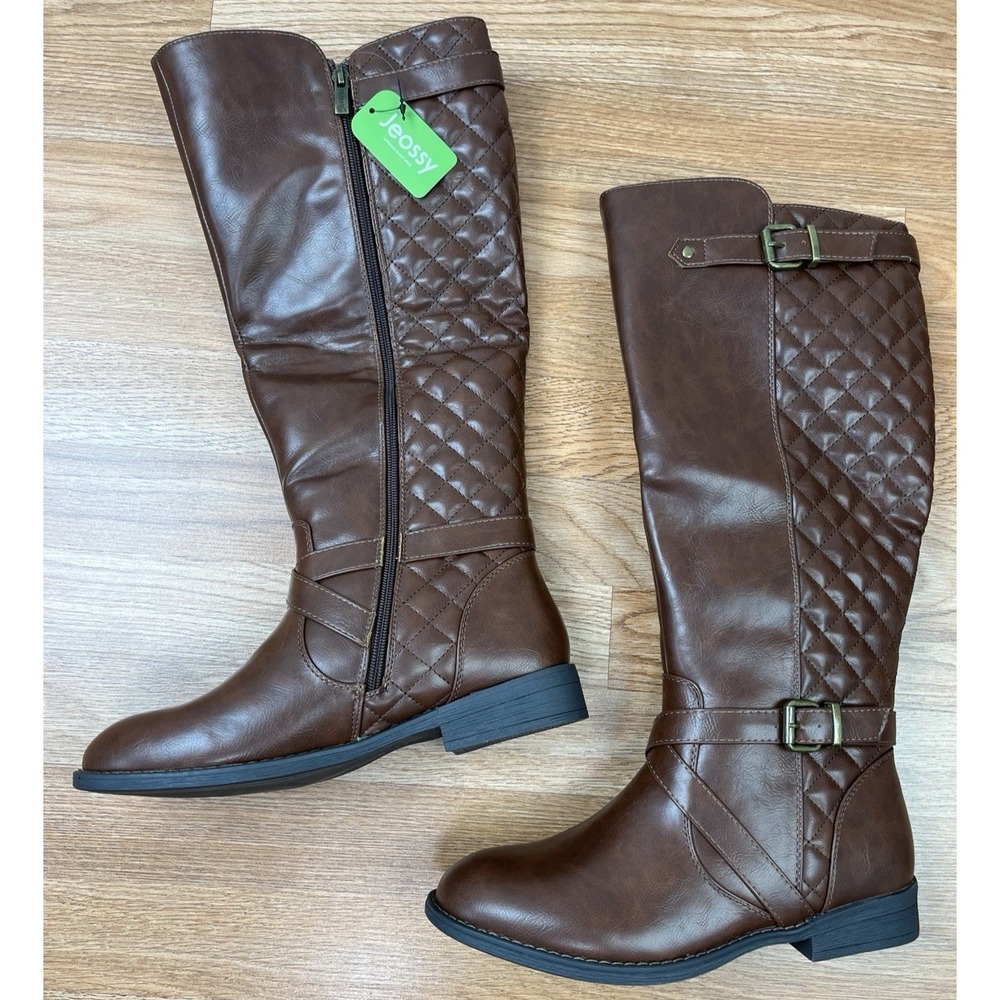 Jeossy Knee-High Riding Boots Coffee Women's Size 9.5 Zip Sides NEW